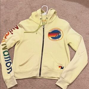 Aviator Nation neon Yellow Hoodie with Rainbow Accents XS